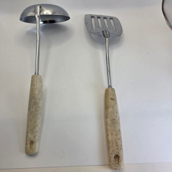 Vintage 1950s Ekco Chief Chrome Ladle & Slotted Spatula Utensils Set Made in USA - Picture 4 of 11